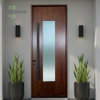 Porte en bois massif avec panneau de verre, porte intérieure en bois pré-fabriquée, insonorisée, en chêne et en acajou, personnalisée et tendance