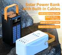 Batterie externe solaire 80000mAh étanche, chargeur portable d'extérieur avec double USB et lampe torche, idéal pour le camping et les situations d'urgence en randonnée