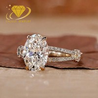 Bague de fiançailles de luxe en or 14K avec diamant de laboratoire ovale de 3 carats, monture cathédrale à branches fendues et pavé, bague statement