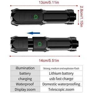 Potente Linterna LED Recargable USB 18650, Impermeable, con Zoom, para Pesca, Caza, Camping, Linterna Táctica LED - Product Image 6