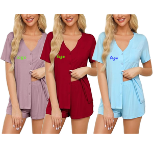 Conjunto de Pijama de Dos Piezas para Mujer, Cómodo, de Felpa, Cintura Elástica, Personalizable, Color Sólido o Estampado, Ropa de Dormir para Primavera, Verano e Invierno - Product Image 1