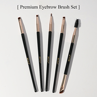 Pinceau à sourcils biseauté de précision avec manche noir personnalisé et tube doré, pinceau à lèvres, outil de maquillage