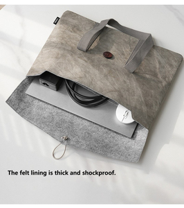 Washable Kraft Paper <b>Laptop</b> <b>Sleeve</b> Bag Double Layer Shockproof Felt Lining Handheld Notebook Carrying Case - Product Image 4