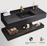 Ensemble de meuble-lavabo de salle de bain minimaliste moderne en MDF avec vasque en céramique sous-couche double couche en pierre frittée effet marbre, compatible Maison Intelligente, style Bar et Ferme