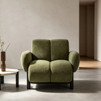 Fauteuil lounge moderne JP Wabi Sabi en velours vert olive, chaise d'appoint rembourrée avec pieds en bois noir pour salon