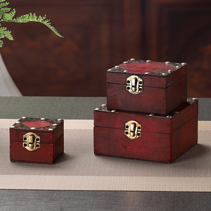 Chinese Retro Style Wooden Jewelry <b>Box</b> Set Mini Storage <b>Box</b> With Metal Clasp For Ring Necklace <b>Gift</b> Packaging Photography Prop - Product Image 3