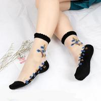 Chaussettes en coton antibactériennes grande taille à motif floral fin pour femme, décontractées, printemps, été, automne
