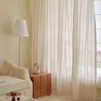 Rideau Moderne Personnalisable Beige Uni Ondulé en Polyester/Lin Écologique Translucide Transparent Toutes Saisons Gauche/Droite