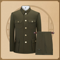 Costume classique rétro vert Zhongshan pour hommes, blazer d'affaires de haute qualité à col montant, veste pour occasions formelles