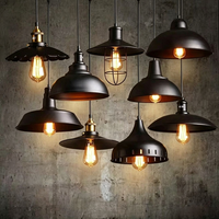 Lámpara Colgante LED Negra de Hierro Forjado Estilo Rústico Americano, Directo de Fábrica, para Restaurante, Cibercafé, Iluminación Comercial