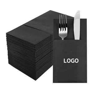 <span class=keywords><strong>Serviettes</strong></span> de table jetables en Airlaid avec pochette à couverts, effet lin, résistantes, personnalisables avec logo, pour mariages, hôtels et restaurants - Product Image 4