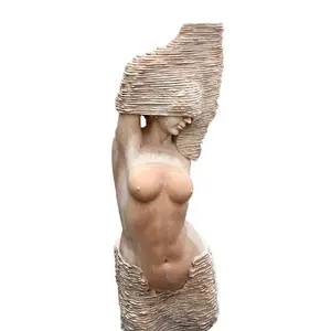 Sexy mujer estatua de mármol rosa belleza estatua de mujer desnuda estatua fuente