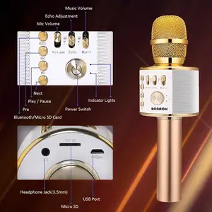 Kablosuz BT çocuk Karaoke mikrofon çocuklar 3-in-1 taşınabilir el Mic hoparlör makinesi tüm akıllı telefonlar için