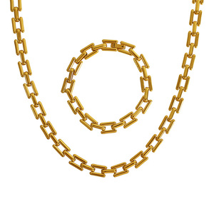 Cuban Chain Titanium Steel 18k Gold Plated Necklace And <b>Bracelet</b> <b>Set</b> Geometric Minimalist Stackable Fashion Jewelry - Product Image 5