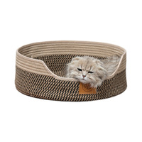 Panier de lit lavable pour chat Nid rond en corde de coton tissé chaud pour chat Nid pour chiot petits chiens Jeu d'intérieur