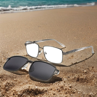 Lunettes de soleil métalliques classiques bleues de haute qualité, polarisées, avec clip magnétique, charnière à ressort à 180 degrés, rectangulaires, grande taille, solides, vente en gros