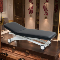 Table de massage électrique moderne à 2 moteurs avec vérin à gaz, réglable en hauteur, en cuir synthétique, avec appui-tête, pour salon, hôtel, école