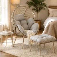 Fauteuil œuf en rotin moderne avec repose-pieds, fauteuil cocon en osier de luxe pour balcon