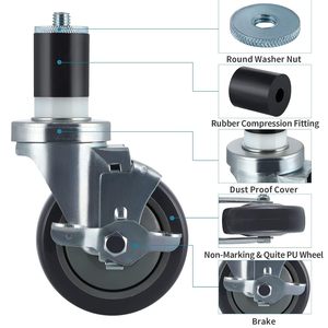 4inches Prep <strong>Table</strong> PU <strong>Wheel</strong> Caster, Expanding Stem Caster Fit 1-1/2" and 1-5/8" <strong>for</strong> Work <strong>Table</strong>/Cart/Kitchen Appliances/Workbench - Product Image 4