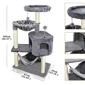 <b>Cat</b> <b>Tree</b> 4 Levels 100cm Gray With <b>Scratching</b> Posts And Bed For <b>Cats</b> - Product Image 1