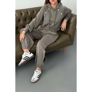 Conjunto de Sudadera con Capucha Gris y Pantalones Cargo para Mujer, Manga Larga, Tela de Felpa, Informal, Transpirable, Estilo Jogger - Product Image 1