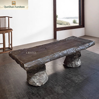 Table à thé et à dîner en pierre et marbre d'inspiration zen Wabi-Sabi rétro avec design antique, table basse et chaises, meubles pour la maison