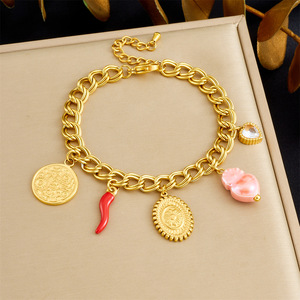 Fashion Charm Bracelet Gold Plated Zinc Alloy Heart Chili Pepper Pendant Unisex Jewelry B1823 - Product Image 1