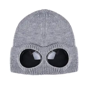 Mùa Đông Người Đàn Ông Ấm Áp Beanie Hat Với Kính Cap Dệt Kim Phụ Nữ Dành Cho Người Lớn Unisex Giản Dị Rắn Acrylic Beanie Phụ Nữ Ngoài Trời Xem Nắp Ca-pô