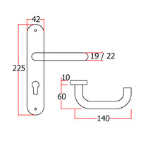Poignée de porte moderne en acier inoxydable 201/304 finition brossée, levier pour usage domestique ou professionnel sur plaque PZ