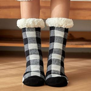 Mujeres señoras Plaid tejido invierno cálido hogar interior salón pompón botines zapatillas Calcetines - Product Image 4
