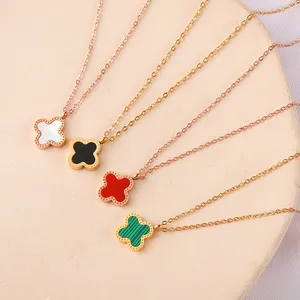 Fashion Charm PVD Plating Ladies Stainless Steel Hot Sale Reversible Design Four Leaf Clover Necklace