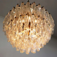 Lustre Suspendu en Verre Artistique Facetté Effet Diamant Craquelé Style Médiéval Français, Luxe Léger pour Villa, Salon, Salle à Manger, Plafond Haut