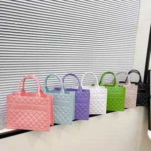 2023 New Trendy Women's Handbag Summer High quality jelly bag Diamond check PVC handbag large capacity solid color Tote bag