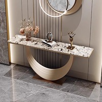 Table d'entrée moderne italienne simple, meuble de couloir de luxe léger en pierre avec acier inoxydable pour la maison ou le bureau
