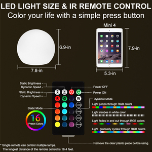 Sfera Luminosa <span class=keywords><strong>LED</strong></span> Ricaricabile 20cm Bianca per Uso Interno ed Esterno 16 Colori RGB Cambio Colore Dimmerabile IP65 Telecomando 8-12 Ore - Product Image 6