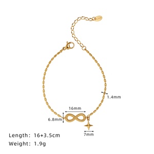 Pulsera Personalizada con Cadena de Cuentas de Acero Inoxidable y Eslabones Chapados en Oro con Símbolo de Infinito y Estrella de la Suerte - Product Image 2