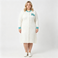 Robe en tricot torsadé vintage personnalisée pour femme, col rond, poignets contrastants, broderie en chenille, pour tenue décontractée quotidienne d'automne