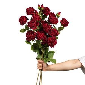 Rose artificielle en velours Greenway, 3 blanches, 5 rouges, tige entière, arrangement floral décoratif, ornement d'intérieur pour les fêtes et les festivals - Product Image 5