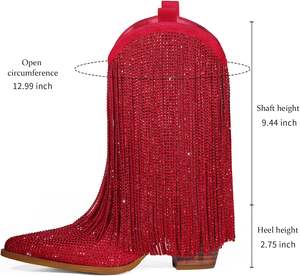 <span class=keywords><strong>Stivali</strong></span> da <span class=keywords><strong>Cowboy</strong></span> Alti da <span class=keywords><strong>Donna</strong></span>, Stile Western con Strass e Nappe, Chiusura a Zip, Tomaia in Microfibra, Tacco Grosso 7,5 cm, Punta Affusolata - Product Image 6