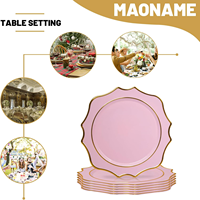 Assiette de service durable rose et or à bord festonné pour mariage, en plastique