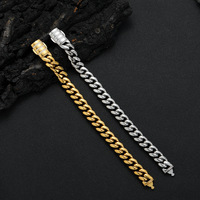 Charme en acier inoxydable plaqué or véritable pour homme de 12mm Chaîne cubaine Bracelet à fermoir en cuivre et zircon micro-incrusté