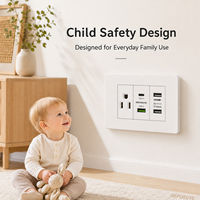 Prise murale américaine standard à 3 prises 10A avec USB Type-C à charge rapide, panneau PC, prise électrique personnalisée, directement de l'usine