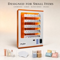 Distributeur automatique compact orange pour échantillons de cosmétiques, snacks, cartes et boîtes mystères avec paiement par pièces multi-devises