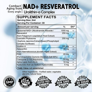 Suplemento Líquido Liposomal NAD+ Complex 9 en 1 Vegano Sin Azúcar de Marca Privada 1000mg con PQQ, Astaxantina y Urolithin A - Product Image 6