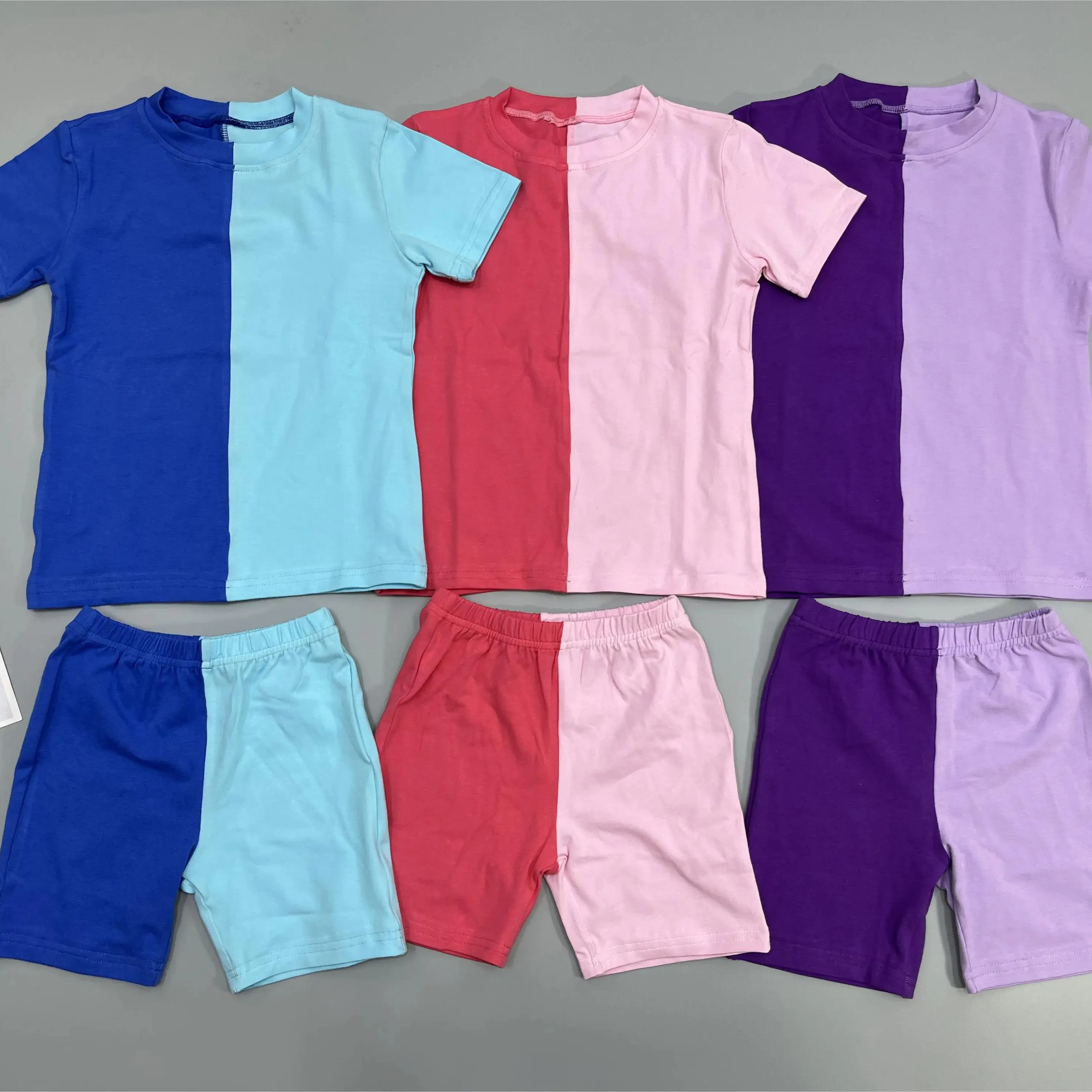 Set di patchwork per bambini estivi vestiti di moda personalizzati per bambini multicolore per bambini due pezzi da ragazza in tessuto da bambina