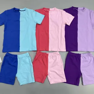 夏季儿童拼布套装定制时尚童装多色儿童两件套女童机车套装女童布