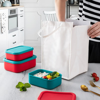 Boîte à lunch portable en silicone, compatible micro-ondes, à couvercle carré, deux compartiments, pour étudiants, moderne, minimaliste, résistante aux hautes températures
