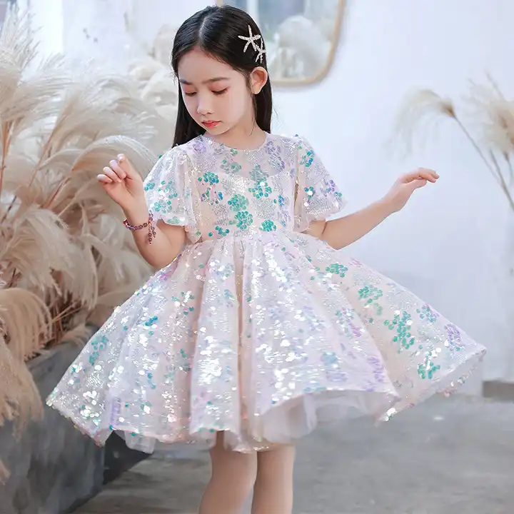 Source Pretty girls sequins short sleeve knee length kids gown evening  events birthday party puffy princess dresses for 2-14 years old on  m.