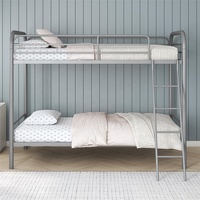 Cadre de lit superposé en métal poussiéreux argenté échelle coudée haute pleine longueur garde-corps bords arrondis lisses pour enfants adultes petite chambre