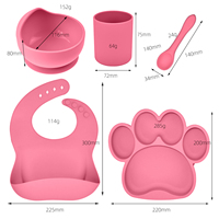 Ensemble d'alimentation pour bébé en silicone de qualité alimentaire Bear Paw, 5 pièces |   Assiette à ventouse, bol, bavoir, tasse, cuillère pour bébé, alimentation dirigée par l'enfant, écologique